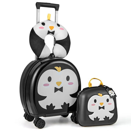 Kids Luggage Set with 14 Inches Carry - on Hardside Spinner Toddler Luggage and 10 Inches Backpack - Black - Oasis Home Essentials