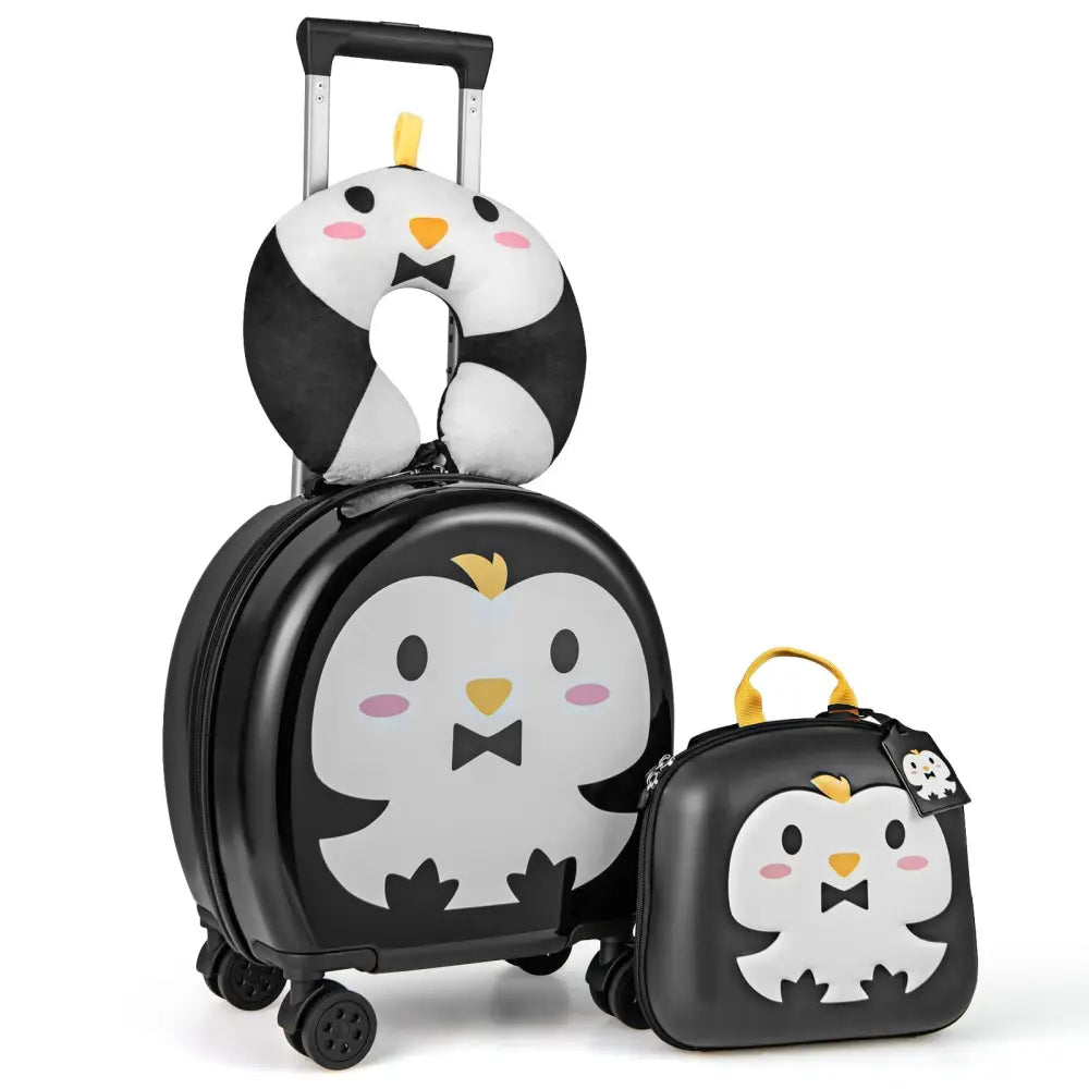 Kids Luggage Set with 14 Inches Carry - on Hardside Spinner Toddler Luggage and 10 Inches Backpack - Black - Oasis Home Essentials