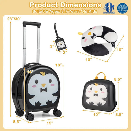 Kids Luggage Set with 14 Inches Carry - on Hardside Spinner Toddler Luggage and 10 Inches Backpack - Black - Oasis Home Essentials