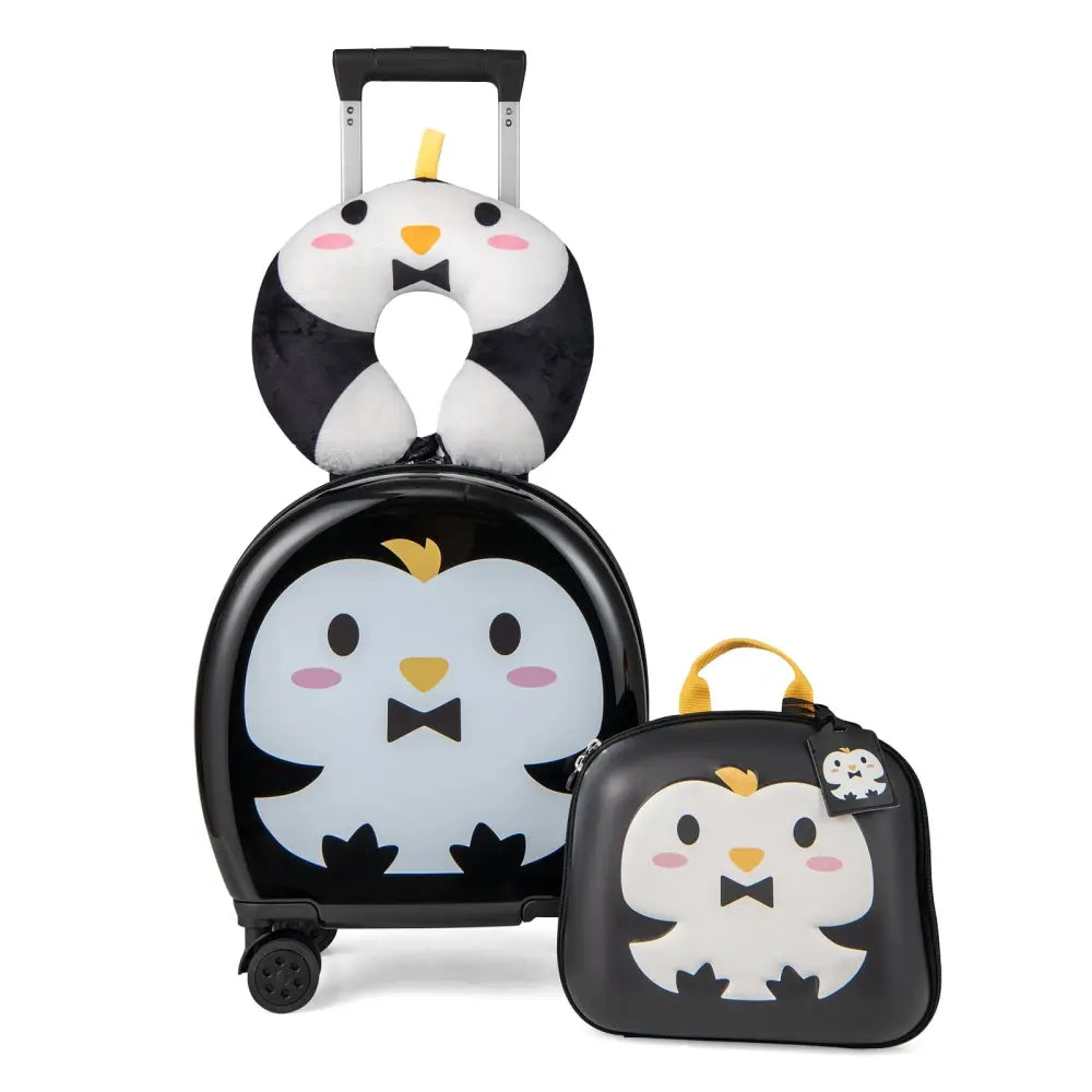 Kids Luggage Set with 14 Inches Carry - on Hardside Spinner Toddler Luggage and 10 Inches Backpack - Black - Oasis Home Essentials