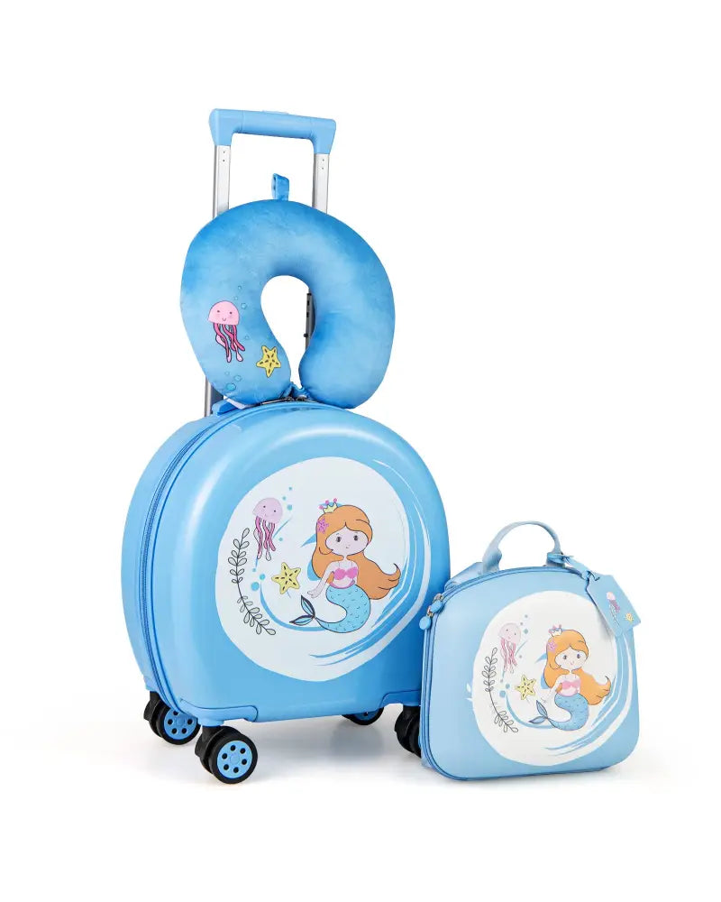 Kids Luggage Set with 14 Inches Carry-on Hardside Spinner Toddler Luggage and 10 Inches Backpack-Blue - Blue - Kids