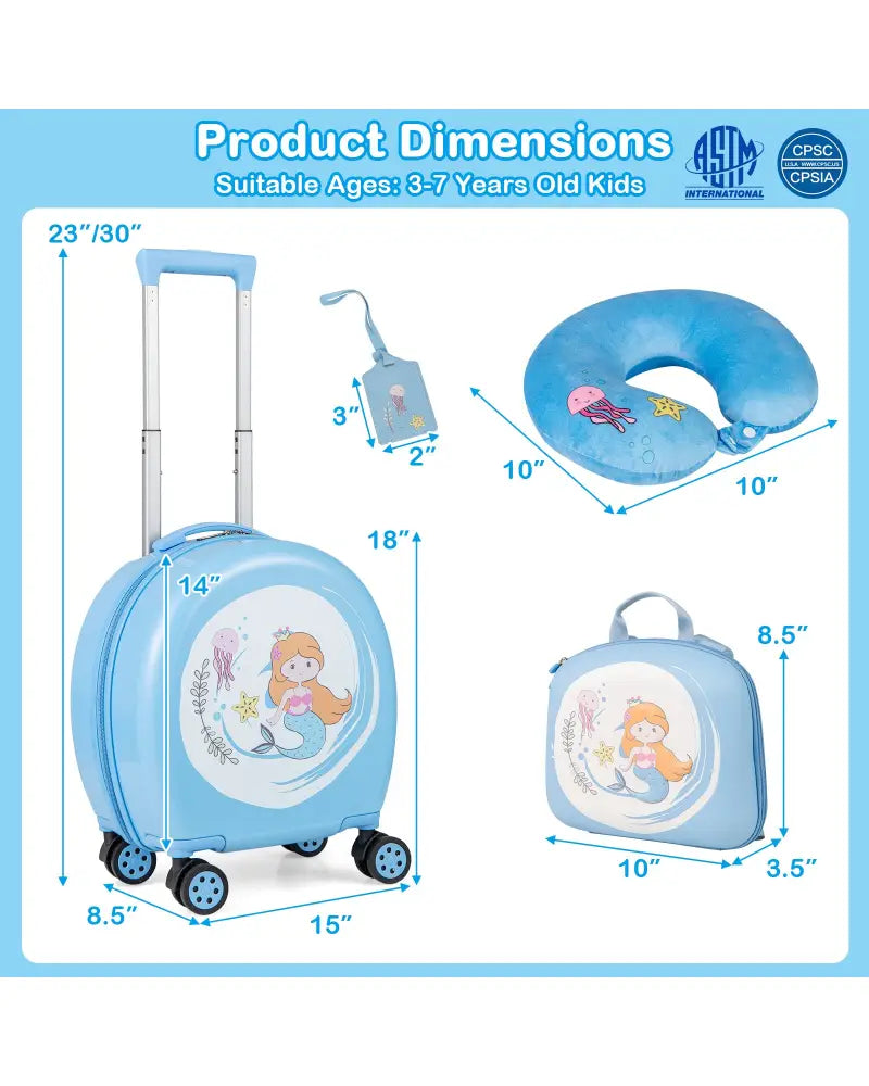 Kids Luggage Set with 14 Inches Carry-on Hardside Spinner Toddler Luggage and 10 Inches Backpack-Blue - Blue - Kids