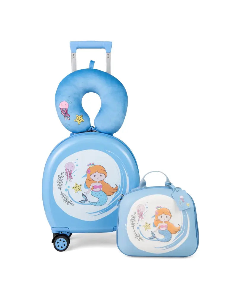 Kids Luggage Set with 14 Inches Carry-on Hardside Spinner Toddler Luggage and 10 Inches Backpack-Blue - Blue - Kids