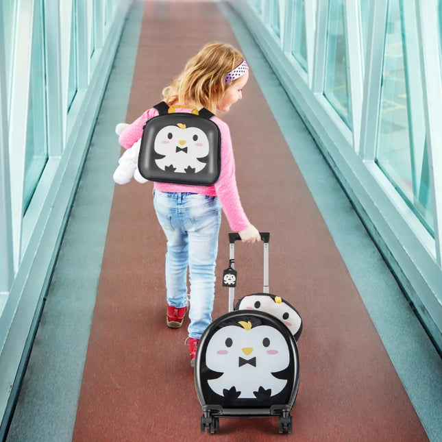 Kids Luggage Set with 14 Inches Carry - on Hardside Spinner Toddler Luggage and 10 Inches Backpack - Black - Oasis Home Essentials