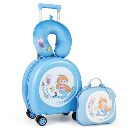 Kids Luggage Set with 14 Inches Carry - on Hardside Spinner Toddler Luggage and 10 Inches Backpack - Blue - Oasis Home Essentials