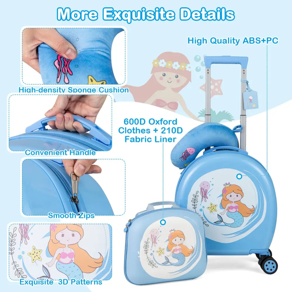 Kids Luggage Set with 14 Inches Carry-on Hardside Spinner Toddler Luggage and 10 Inches Backpack-Blue - Blue - Kids