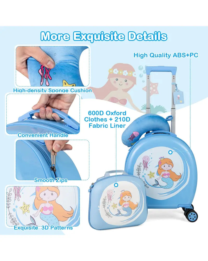 Kids Luggage Set with 14 Inches Carry-on Hardside Spinner Toddler Luggage and 10 Inches Backpack-Blue - Blue - Kids