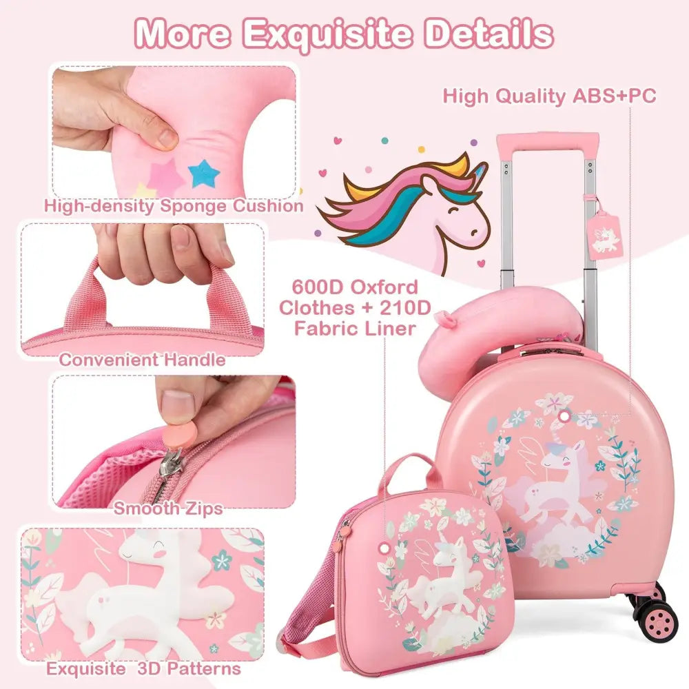 Kids Luggage Set with 14 Inches Carry - on Hardside Spinner Toddler Luggage and 10 Inches Backpack - Pink - Oasis Home Essentials