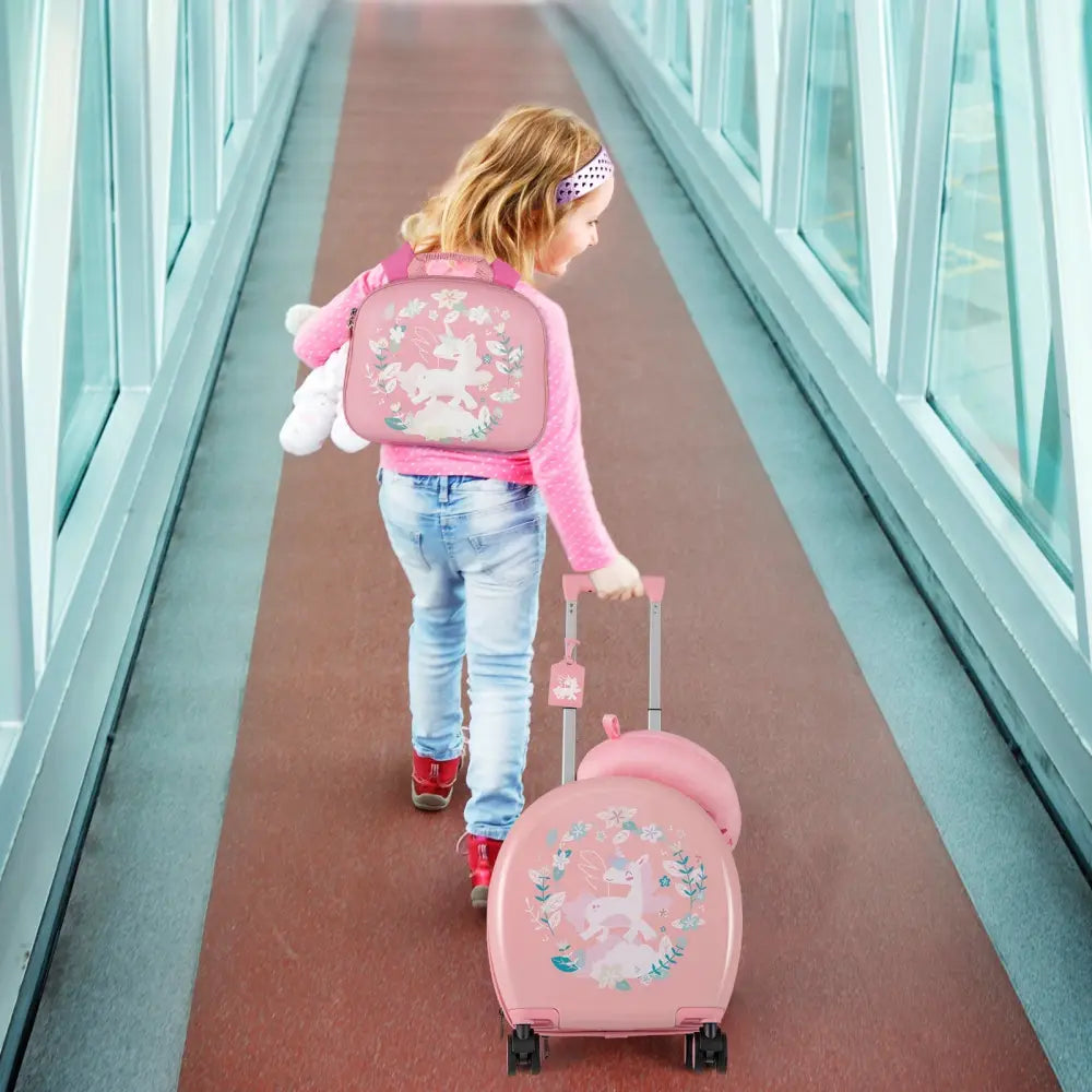 Kids Luggage Set with 14 Inches Carry - on Hardside Spinner Toddler Luggage and 10 Inches Backpack - Pink - Oasis Home Essentials
