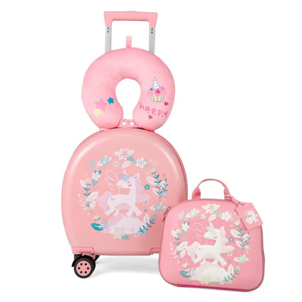 Kids Luggage Set with 14 Inches Carry - on Hardside Spinner Toddler Luggage and 10 Inches Backpack - Pink - Oasis Home Essentials