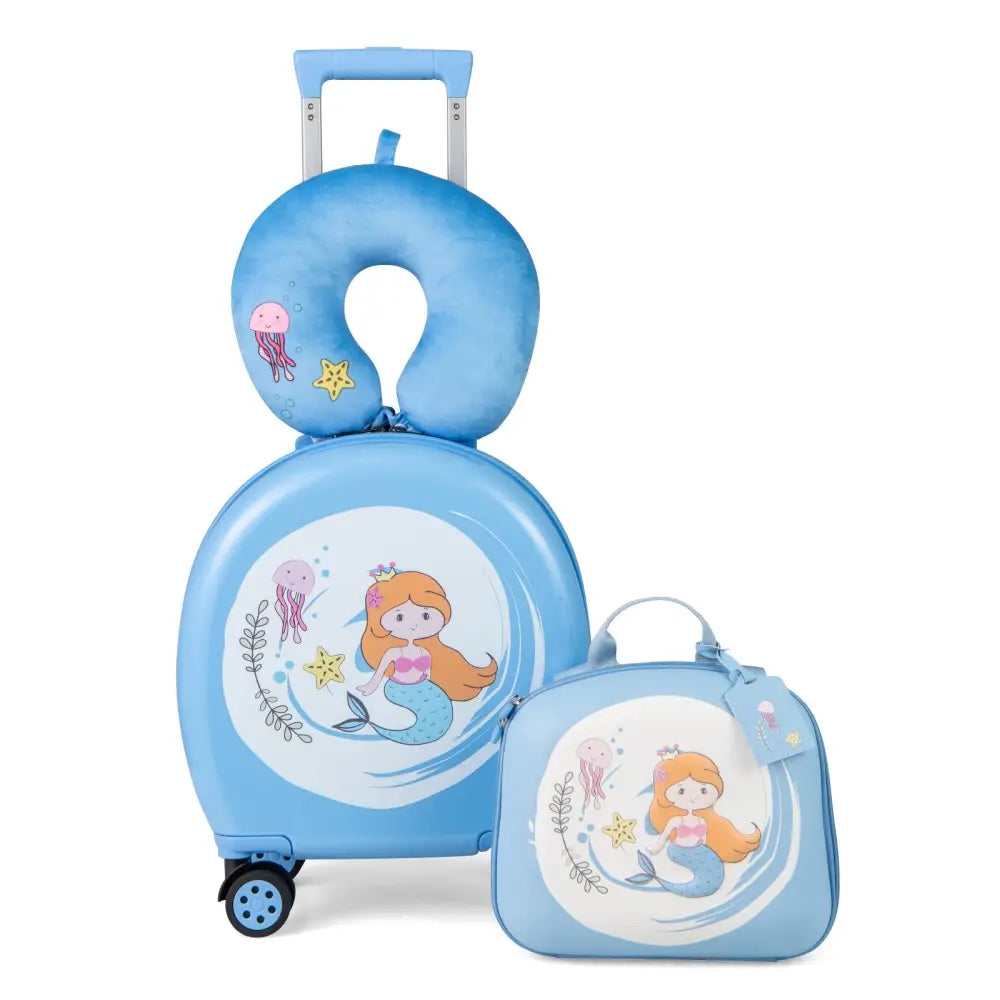 Kids Luggage Set with 14 Inches Carry - on Hardside Spinner Toddler Luggage and 10 Inches Backpack - Blue - Oasis Home Essentials