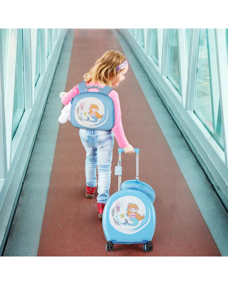 Kids Luggage Set with 14 Inches Carry-on Hardside Spinner Toddler Luggage and 10 Inches Backpack-Blue - Blue - Kids