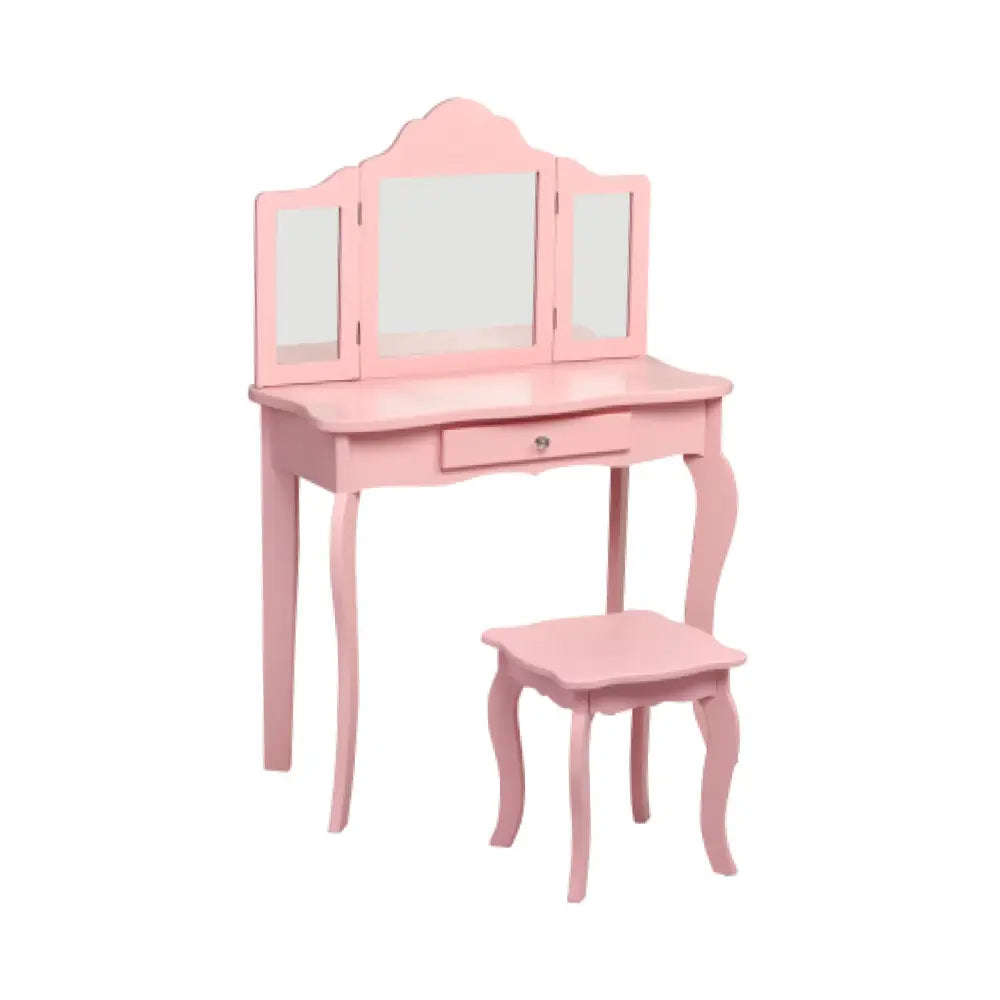 Kids Makeup Dressing Mirror Vanity Table Stool Set-Pink - Pink - Kids Vanities
