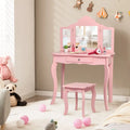 Kids Makeup Dressing Mirror Vanity Table Stool Set-Pink - Pink - Kids Vanities