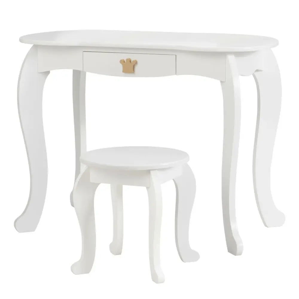 Kids Makeup Dressing Table with Tri-folding Mirror and Stool-White - White - Kids Vanities