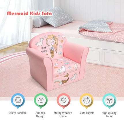 Kids Mermaid Armrest Couch Upholstered Sofa - Oasis Home Essentials