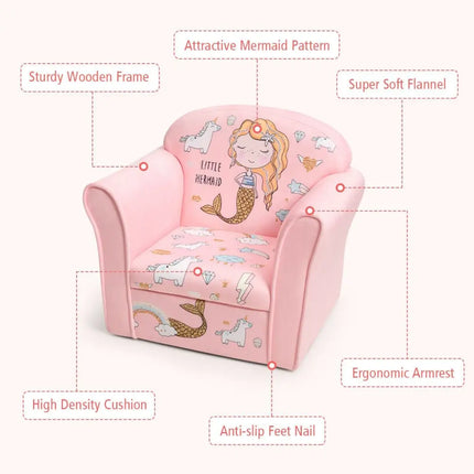 Kids Mermaid Armrest Couch Upholstered Sofa - Oasis Home Essentials