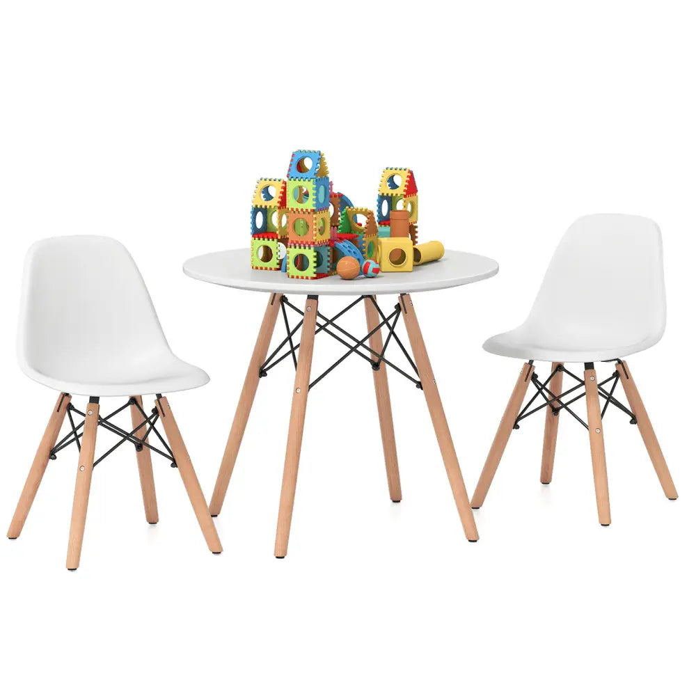 Kid’s Modern Dining Table Set with 2 Armless Chairs - White - Kids Table & Chair Sets