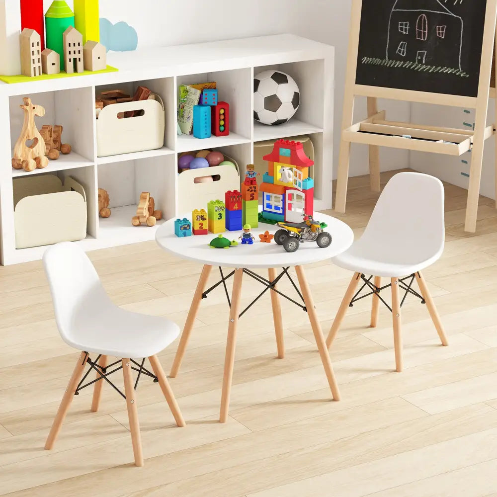 Kid’s Modern Dining Table Set with 2 Armless Chairs - White - Kids Table & Chair Sets