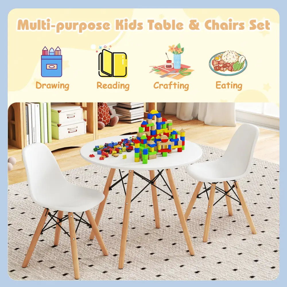 Kid’s Modern Dining Table Set with 2 Armless Chairs - White - Kids Table & Chair Sets
