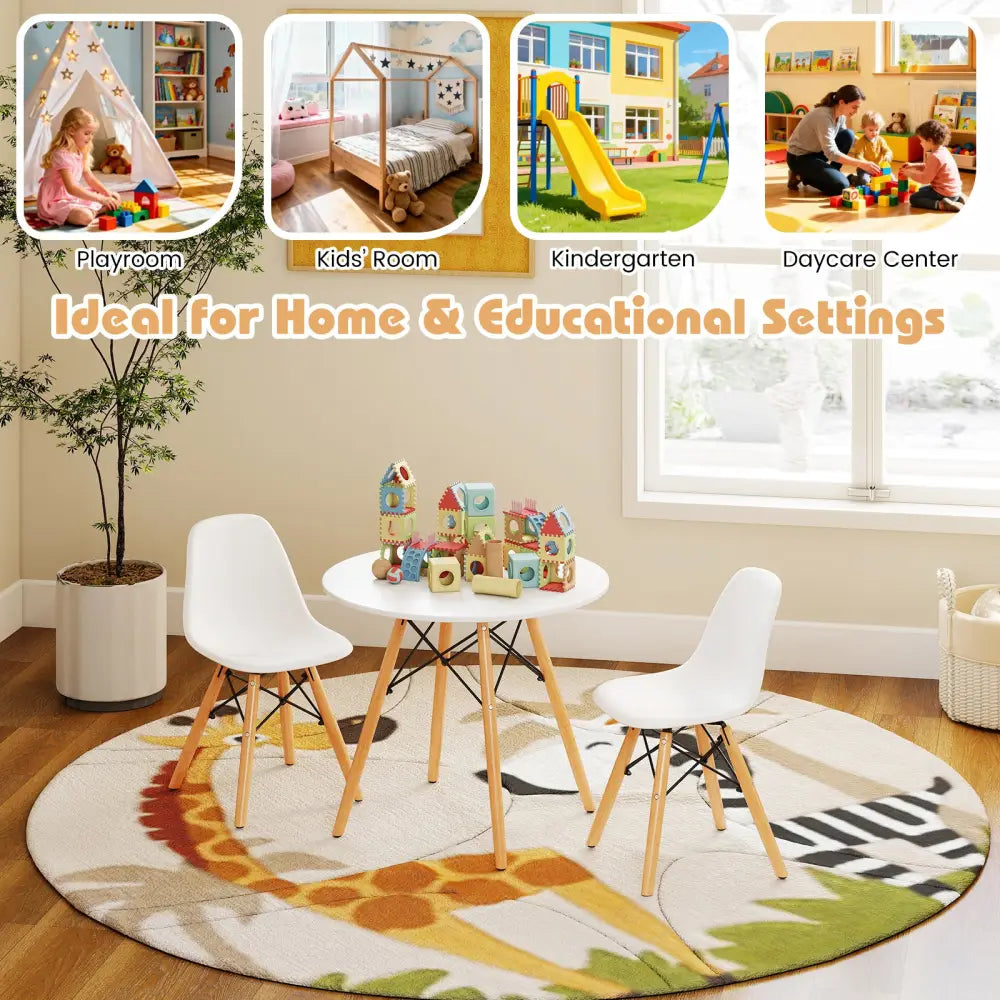Kid’s Modern Dining Table Set with 2 Armless Chairs - White - Kids Table & Chair Sets