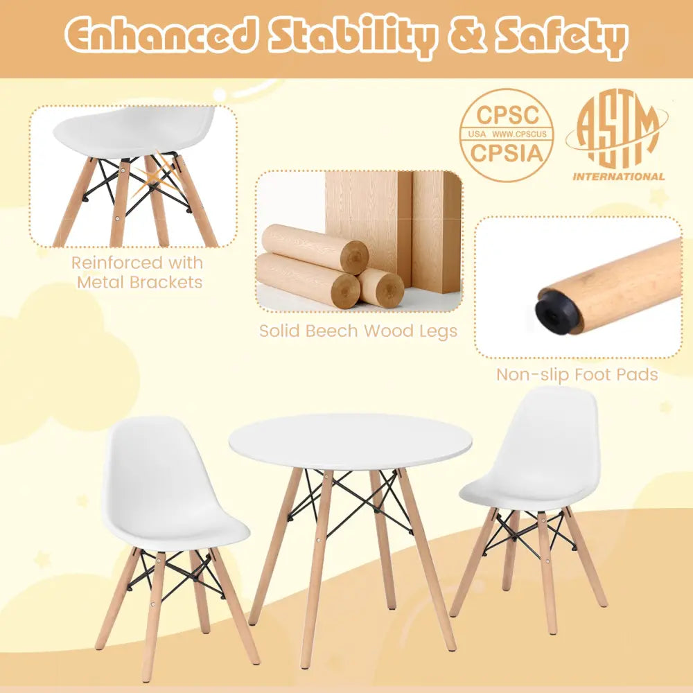 Kid’s Modern Dining Table Set with 2 Armless Chairs - White - Kids Table & Chair Sets