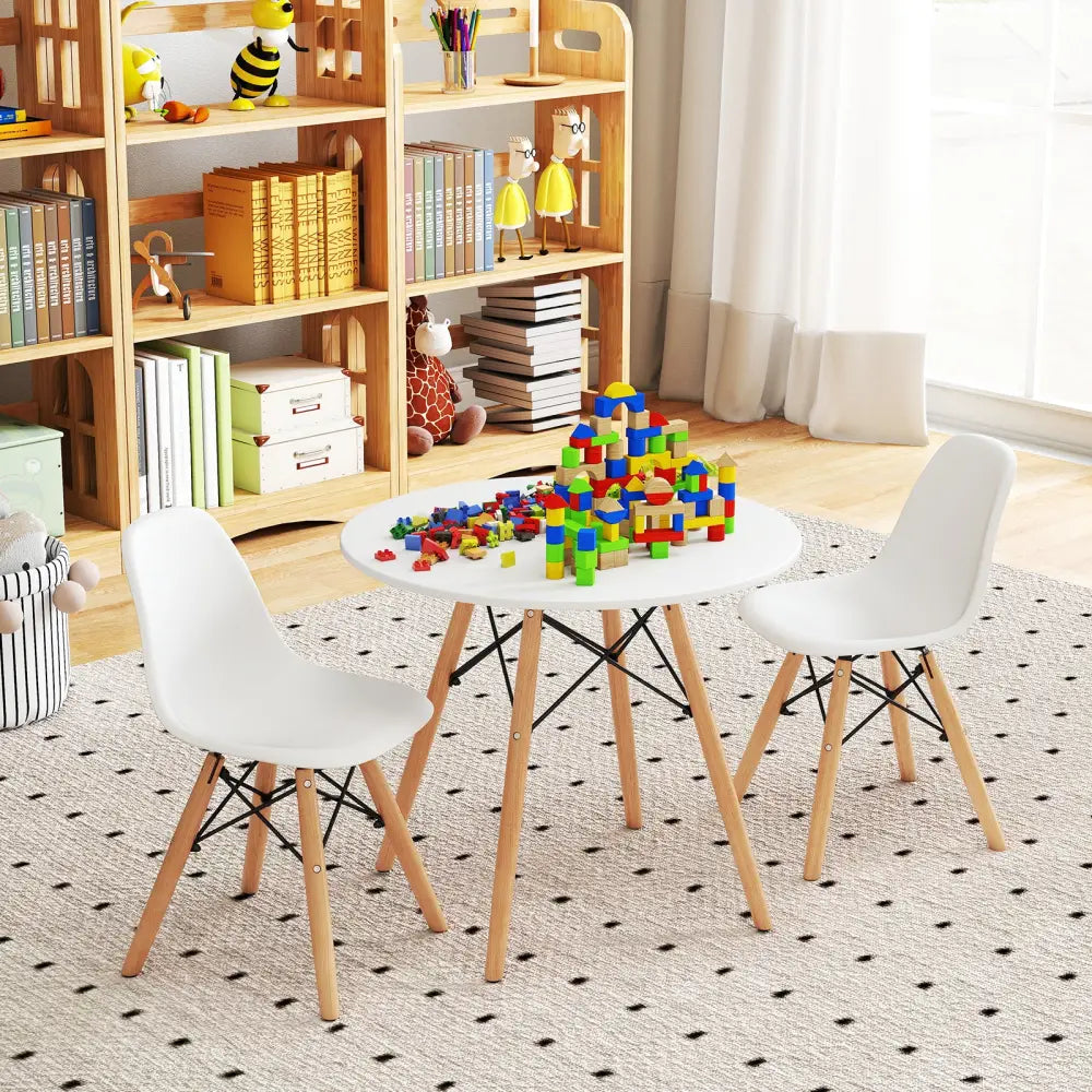 Kid’s Modern Dining Table Set with 2 Armless Chairs - White - Kids Table & Chair Sets