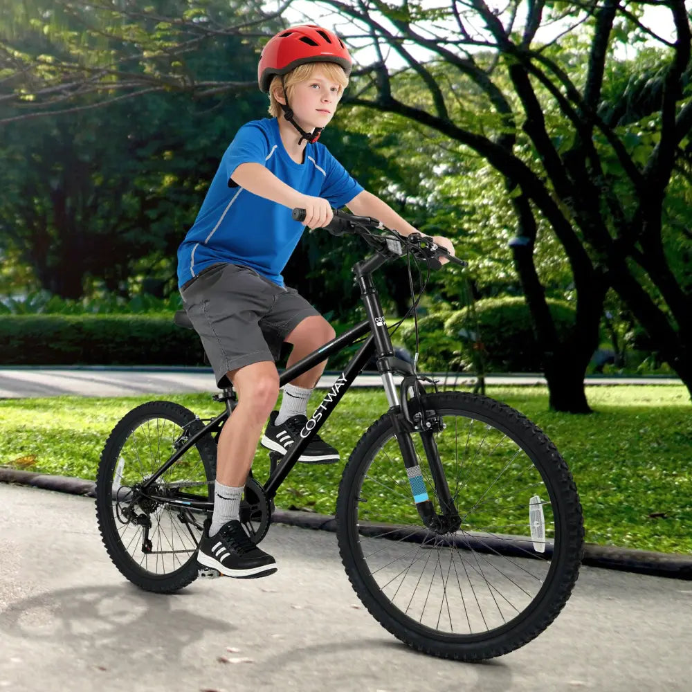 Kids Mountain Bike 20 24 Inch Child Bicycle for Boys Girls Aged 8+ Years Old Black-24 Inch - Black - Kids Bike