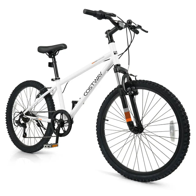 Kids Mountain Bike 20 24 Inch Child Bicycle for Boys Girls Aged 8+ Years Old White - 24 Inch - Oasis Home Essentials