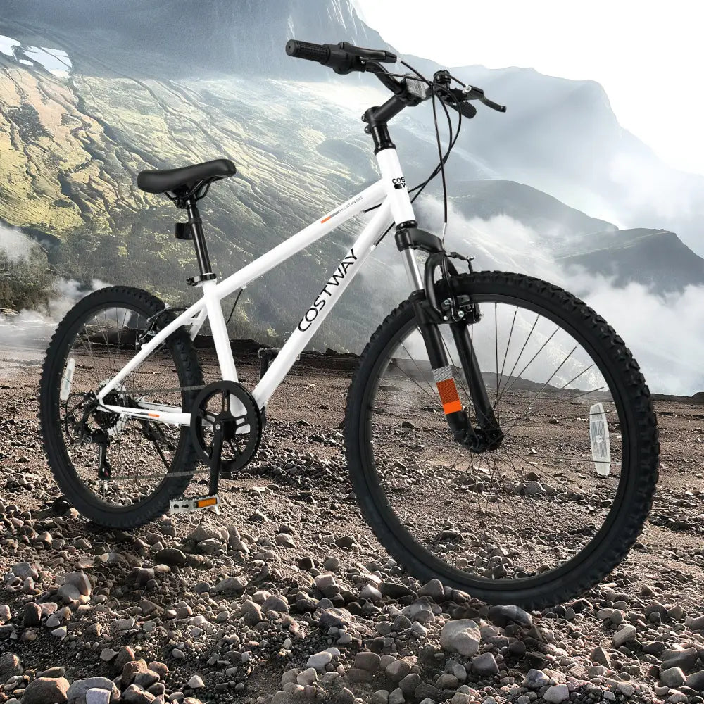 Kids Mountain Bike 20 24 Inch Child Bicycle for Boys Girls Aged 8+ Years Old White-24 Inch - White - Kids Bike