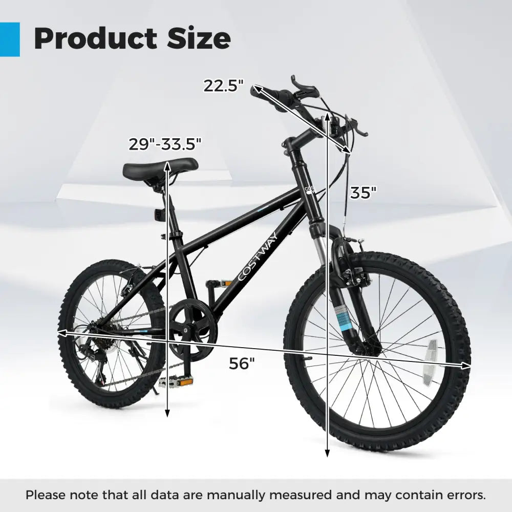 Kids Mountain Bike 20 24 Inch Child Bicycle for Boys Girls Aged 8+ Years Old Black-20 Inch - Black - Kids Bike
