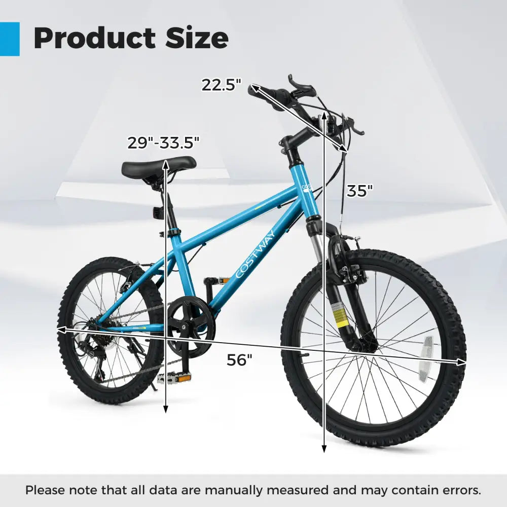 Kids Mountain Bike 20 Inch Child Bicycle for Boys Girls Aged 8+ Years Old Blue - Blue - Kids Bike