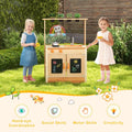 Kids Mud Kitchen Fir Wood Playset with Planting Pots and Blackboards-Natural - Natural - Play Kitchen Sets