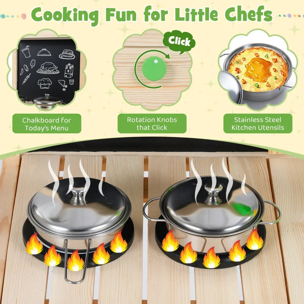 Kids Mud Kitchen Play Pretend Kitchen with Chalkboard for Kids Aged 3+ - Play Kitchen Sets