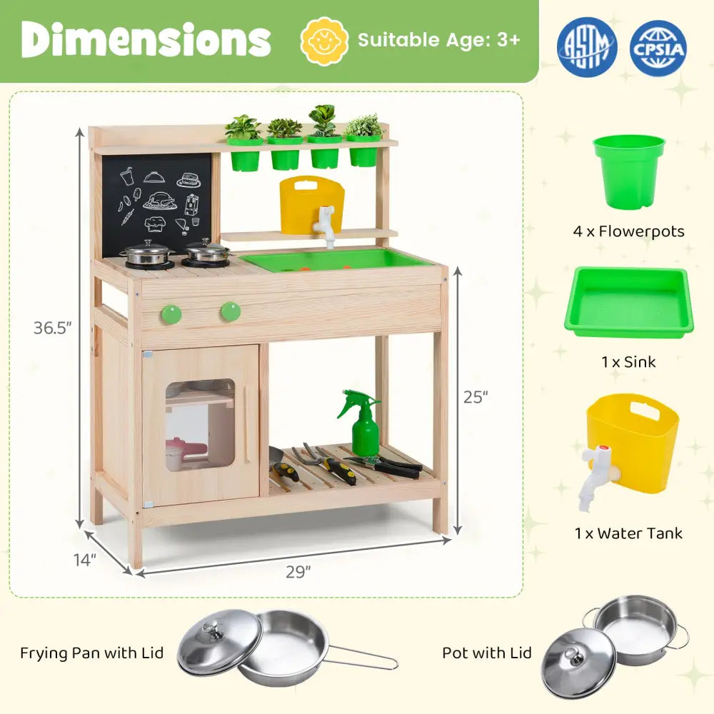 Kids Mud Kitchen Play Pretend Kitchen with Chalkboard for Kids Aged 3+ - Play Kitchen Sets
