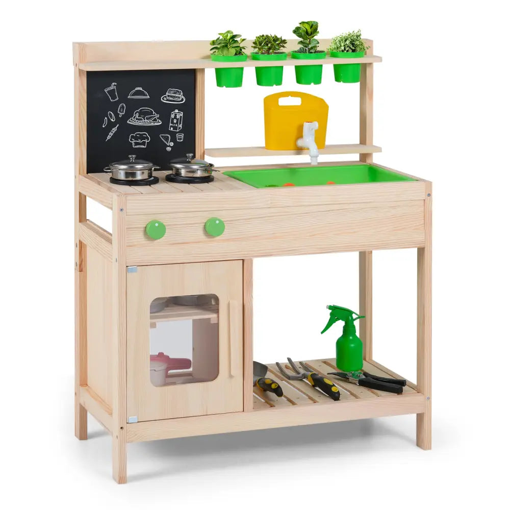 Kids Mud Kitchen Play Pretend Kitchen with Chalkboard for Kids Aged 3+ - Play Kitchen Sets