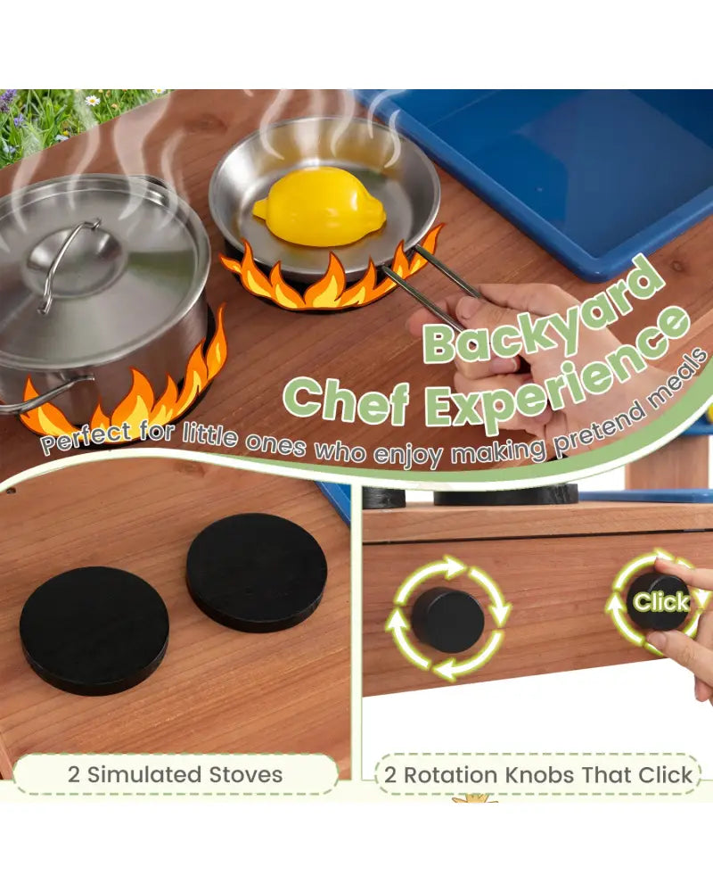 Kids Mud Kitchen with Planter Box and Sink and 13 Accessories for Ages 3+-Natural - Natural - Play Kitchen Sets