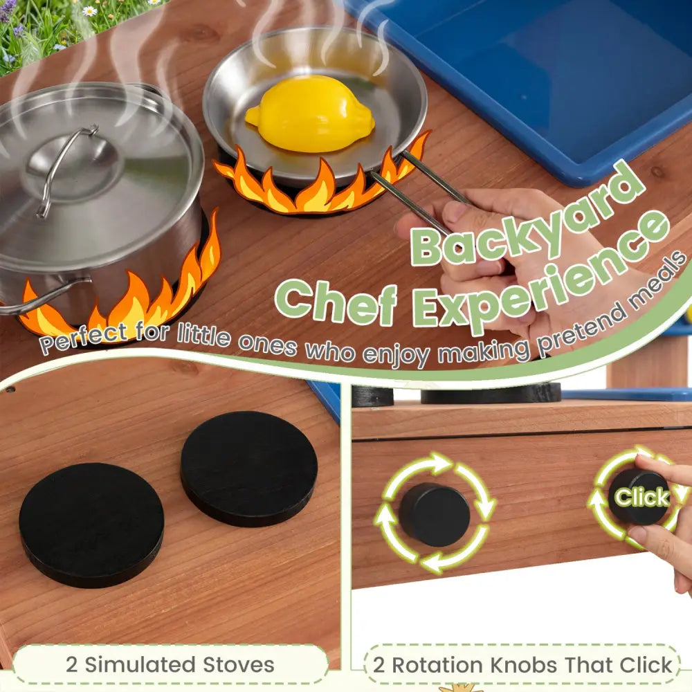 Kids Mud Kitchen with Planter Box and Sink and 13 Accessories for Ages 3+-Natural - Natural - Play Kitchen Sets