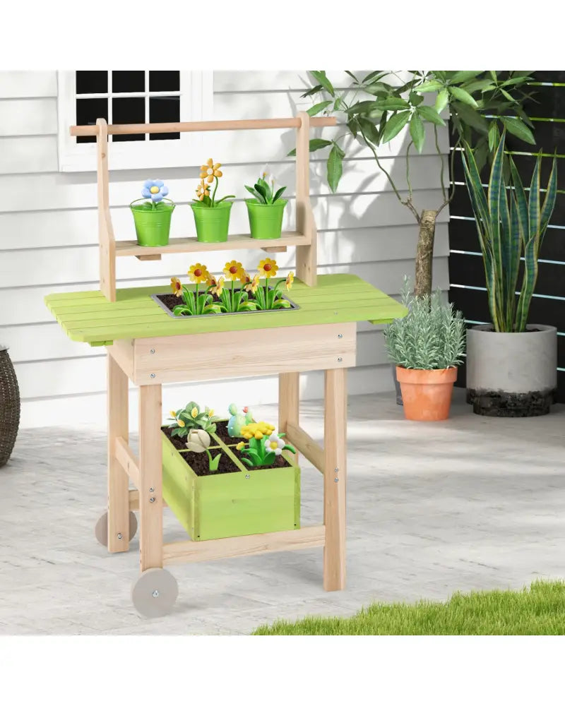 Kids Mud Kitchen with Removable Pots Watering Can Planting Trough and Storage Box-Natrual - Natural - Play Kitchen Sets