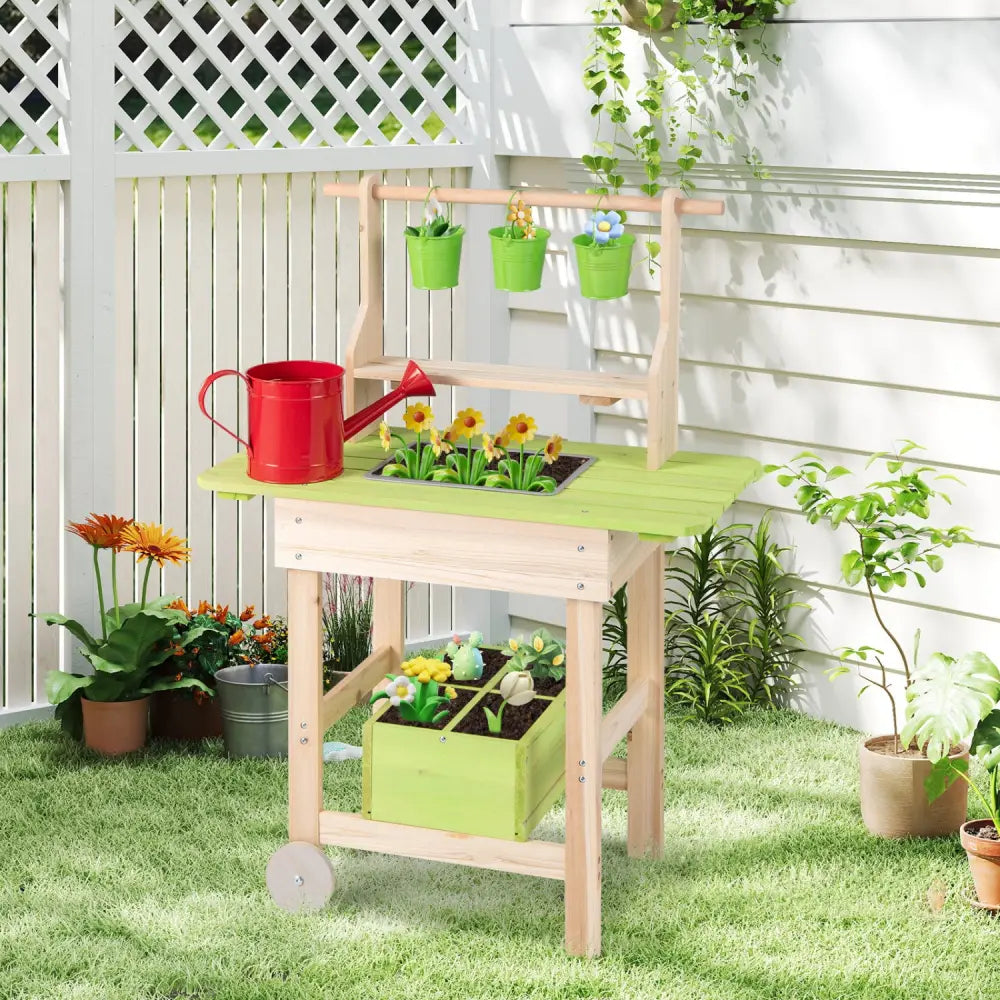 Kids Mud Kitchen with Removable Pots Watering Can Planting Trough and Storage Box-Natrual - Natural - Play Kitchen Sets