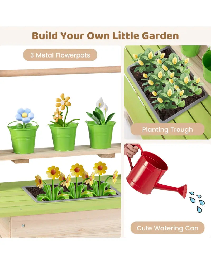 Kids Mud Kitchen with Removable Pots Watering Can Planting Trough and Storage Box-Natrual - Natural - Play Kitchen Sets
