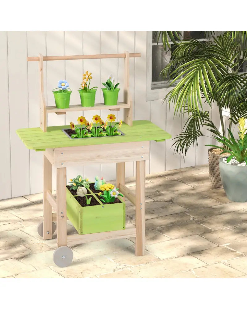 Kids Mud Kitchen with Removable Pots Watering Can Planting Trough and Storage Box-Natrual - Natural - Play Kitchen Sets