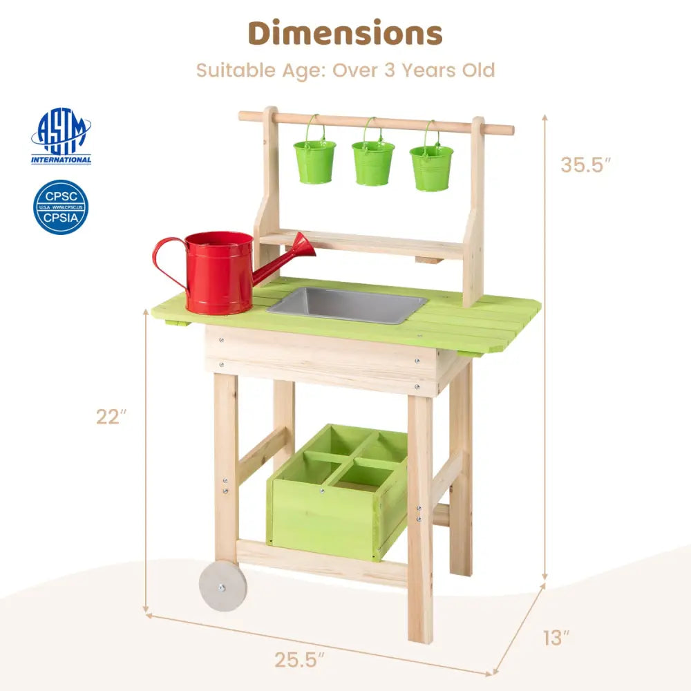 Kids Mud Kitchen with Removable Pots Watering Can Planting Trough and Storage Box-Natrual - Natural - Play Kitchen Sets