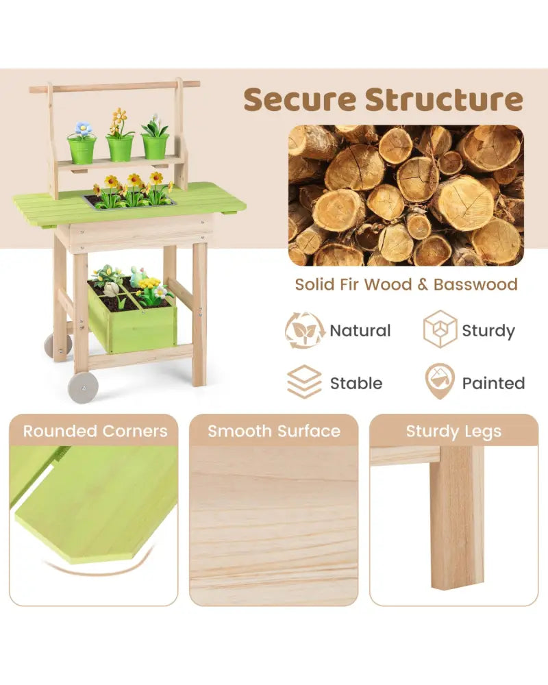 Kids Mud Kitchen with Removable Pots Watering Can Planting Trough and Storage Box-Natrual - Natural - Play Kitchen Sets