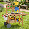 Kids Mud Kitchen with Water Tank and Sink and 15 Accessories for Ages 3+-Natural - Natural - Play Kitchen Sets