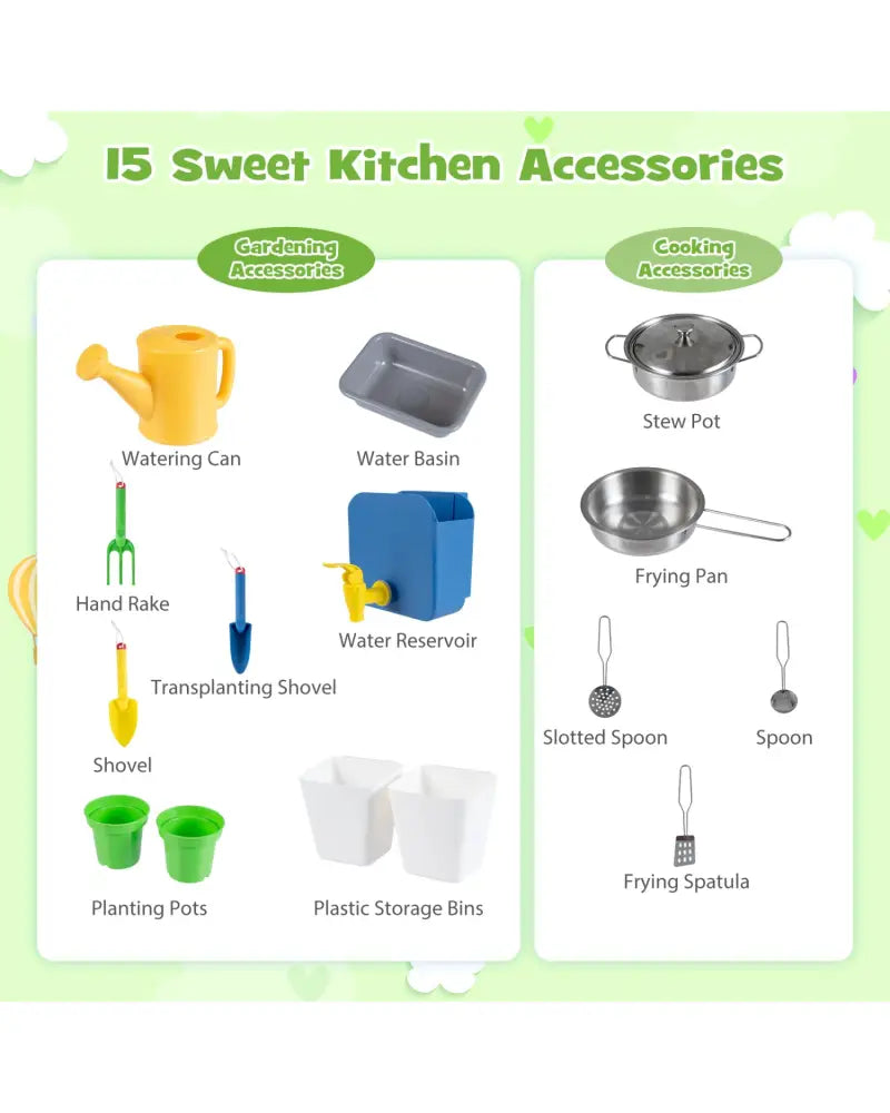 Kids Mud Kitchen with Water Tank and Sink and 15 Accessories for Ages 3+-Natural - Natural - Play Kitchen Sets