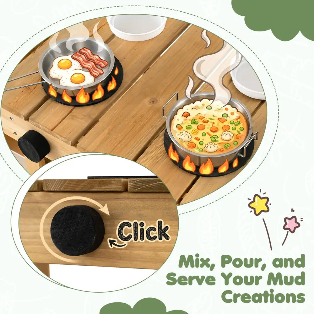 Kids Mud Kitchen Wooden Play Kitchen with Planter Box-Natural - Natural - Play Kitchen Sets