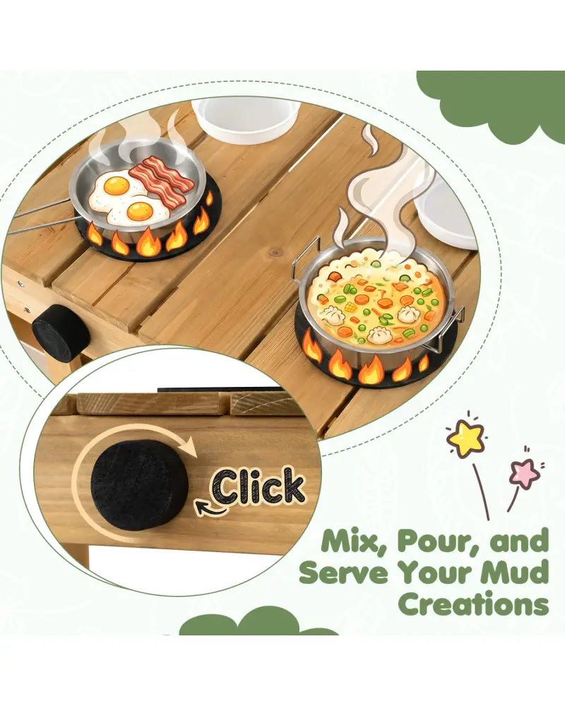 Kids Mud Kitchen Wooden Play Kitchen with Planter Box-Natural - Natural - Play Kitchen Sets