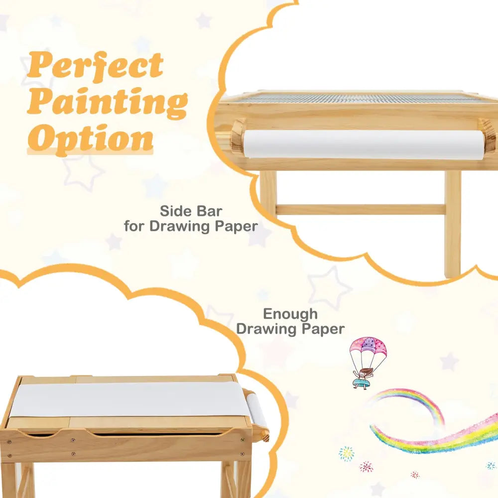Kids Multi Activity Play Table Wooden Building Block Desk with Storage Paper Roll-Natural - Natural - Kids Table &