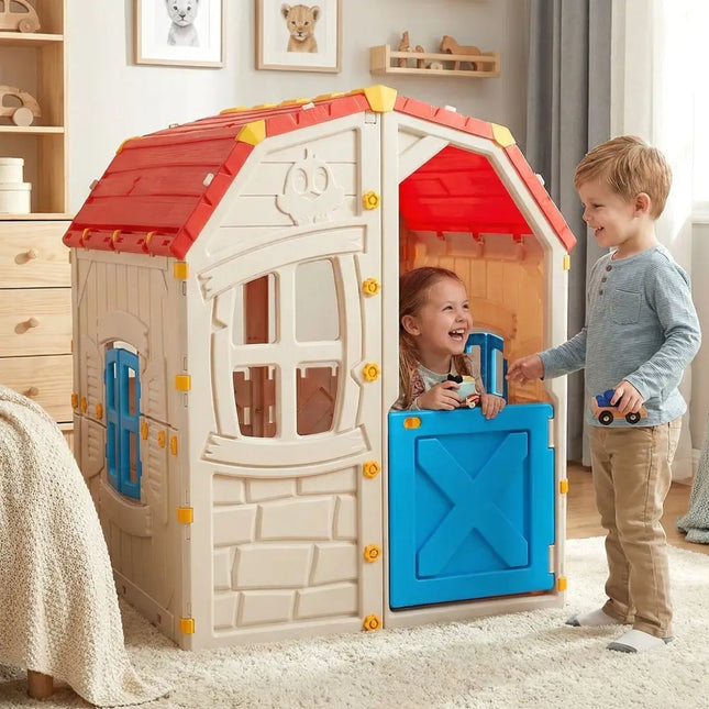 Kids Outdoor Playhouse with Openable Windows and Door for Indoor Room - Blue - Oasis Home Essentials
